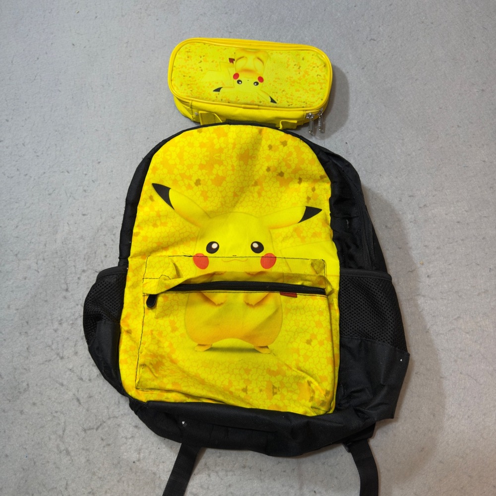 Pokemon Pikachu Backpack and Matching Lunch Pouch Set Yellow Black Anime Bag